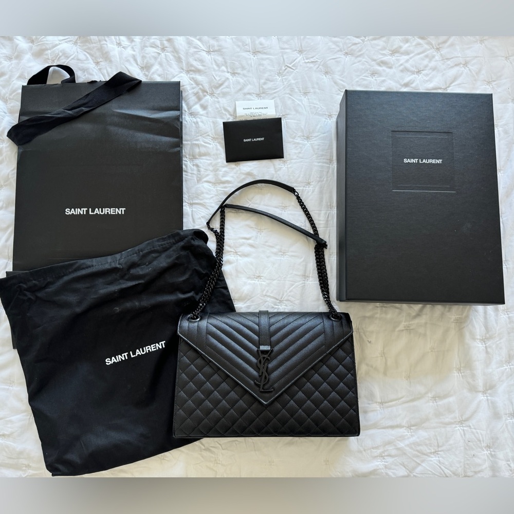 YSL Yves Saint Laurent large envelope bag black/gunmetal w/ all original pkg